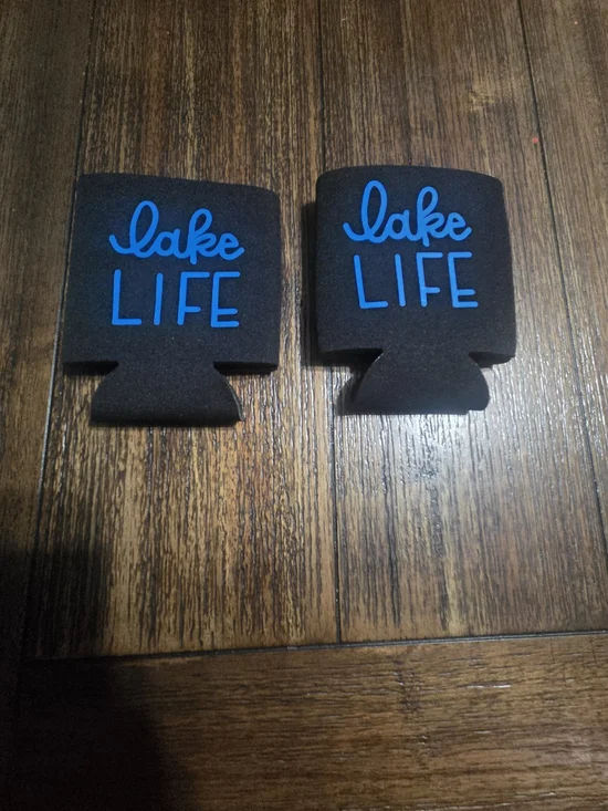 Lake Life Foam Can Coolers — Black with Blue Text (Set of 2)