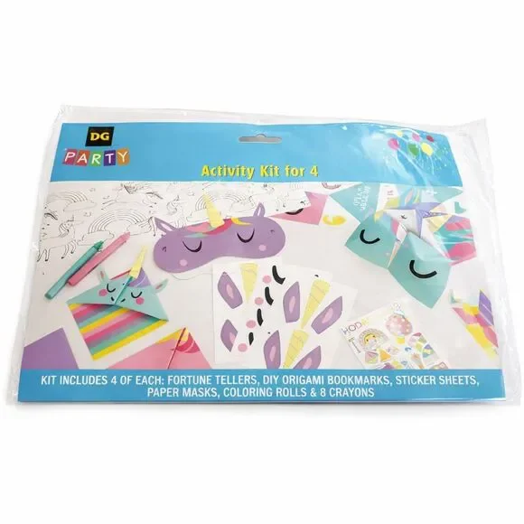 Kids Unicorn Craft Activity Kit 4 Count Masks Origami Bookmarks Stickers Crayon