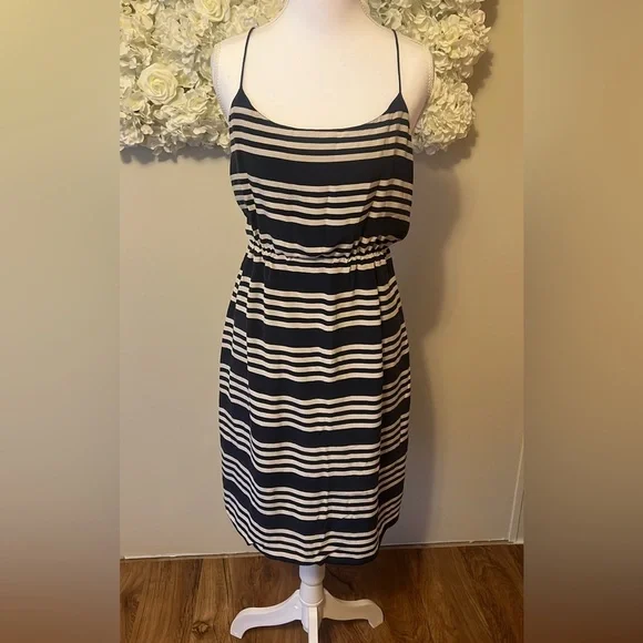 J. Crew Navy and White Striped Silk Mini Dress Coastal