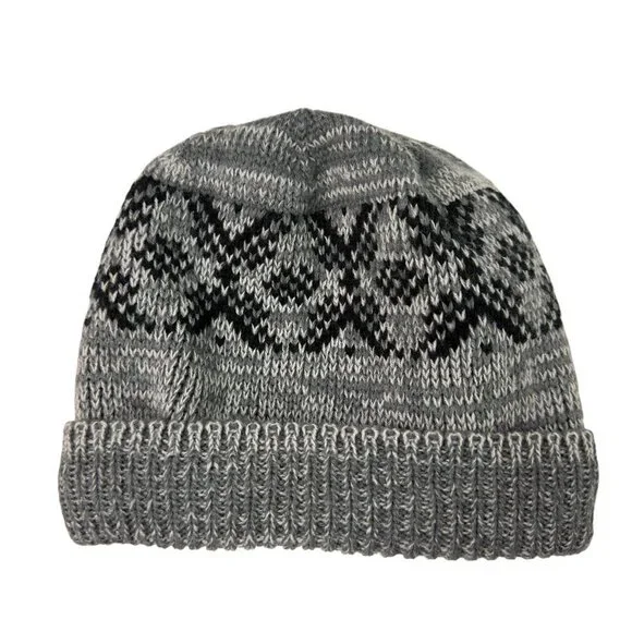 Kids Gray Knit Beanie Fleece Lined Winter Hat