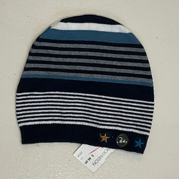 NWT IKKS Navy Striped Knit Hat 100% Cotton