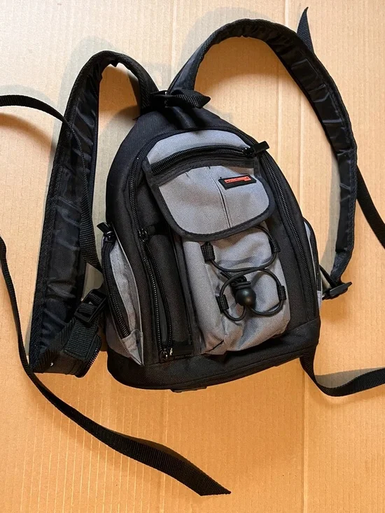 Compact Gray & Black Sling Precision Design Camera Backpack