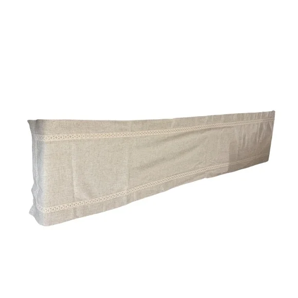 Natural Linen Table Runner with Crocheted Lace Trim Neutral Farmhouse 78x15.5