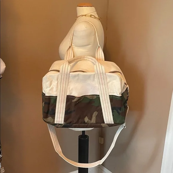 L L Bean weekender Canvas and Camouflage Travel Duffle Bag - Cream & camouflage