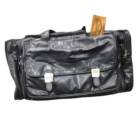 HIGHLAND II Series Noir Executive Travelware Black Faux Leather Duffel Bag