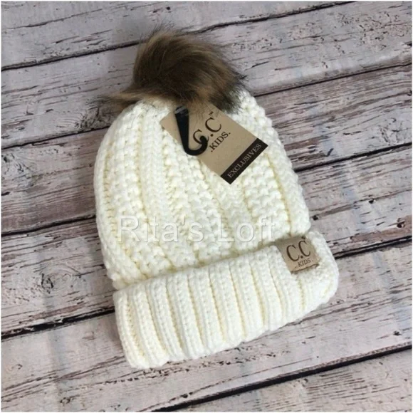 CCBeanie Kids Lined Faux Fur Pom Hat 2-7‎ years