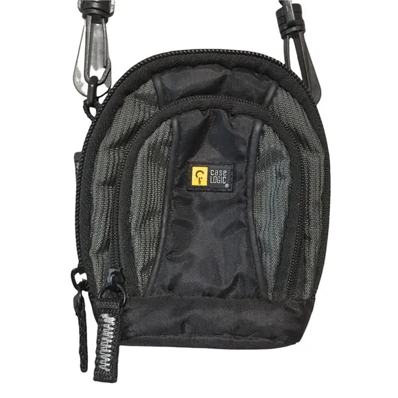 Case Logic Small black camera case with shoulder strap.