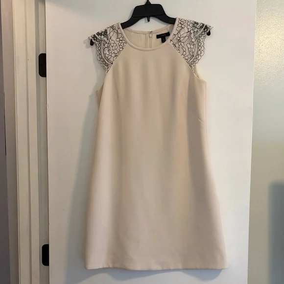 J. Crew Cream Shift Dress with Lace Cap Sleeves