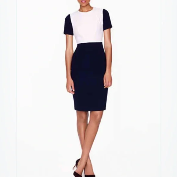 J. Crew Blue and Cream Sheath midi Dress Short Sleeve Crew Neck Size 2