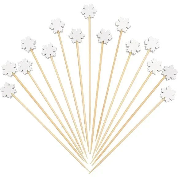 100-Pack Snowflake Bamboo Cocktail Picks - 5 Inch Perfect for Holiday Appetizers