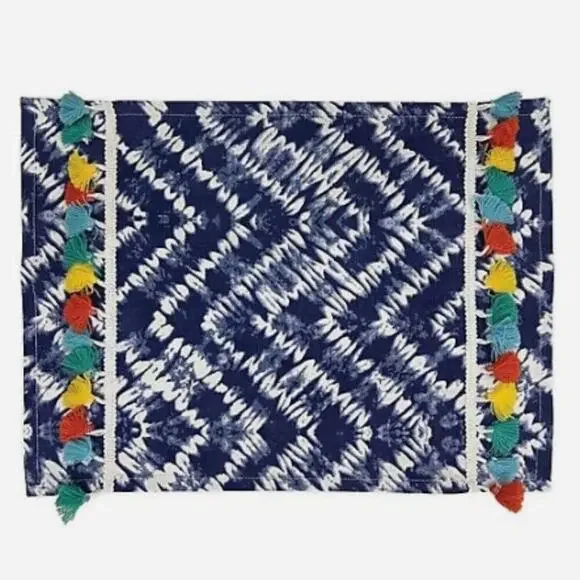 NWT Wild Sage Amelia Indigo Tie Dye Tassel Placemats Set of 4
