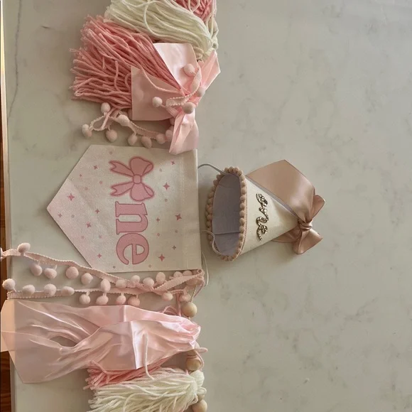 Pink 'One' Birthday Banner and Party Hat Set for Girls