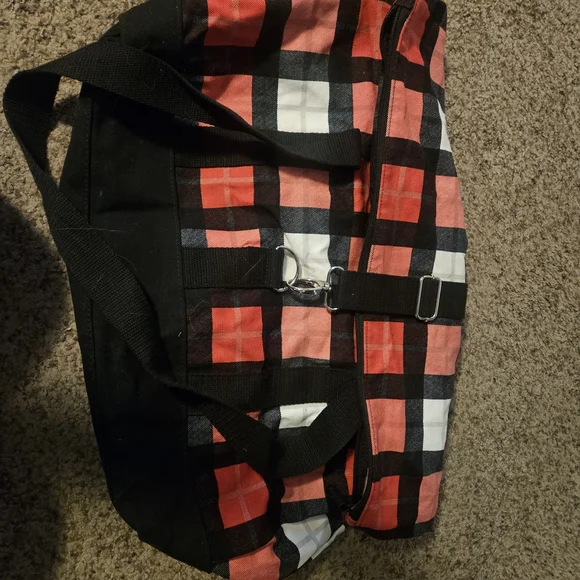 Thirty-One Red and Black Plaid Duffel Bag