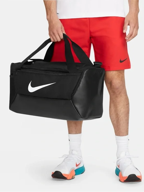 Nike Brasilia Black Duffel Bag with White Swoosh 41L