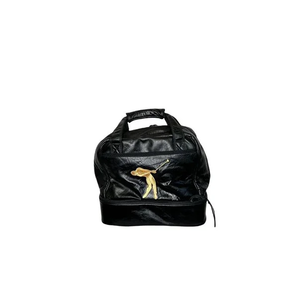 Belding Sports Vintage 1970's Custom Grain Black Leather Golf Gym Tote Bag