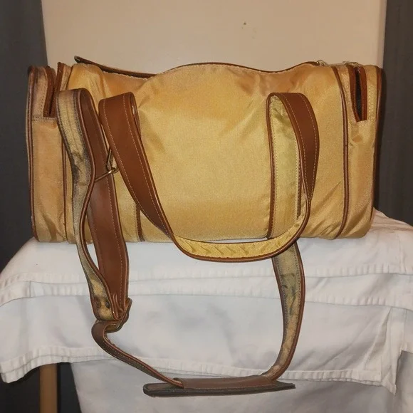 Vintage Gold Nylon Camera Gear Duffel Bag Bundle Soligor Flash Cokin Filters