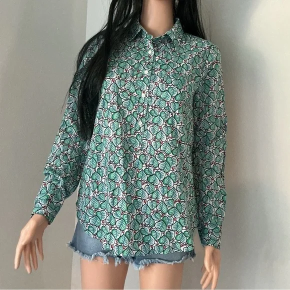 J. Crew Green and White Floral Button-Down Shirt