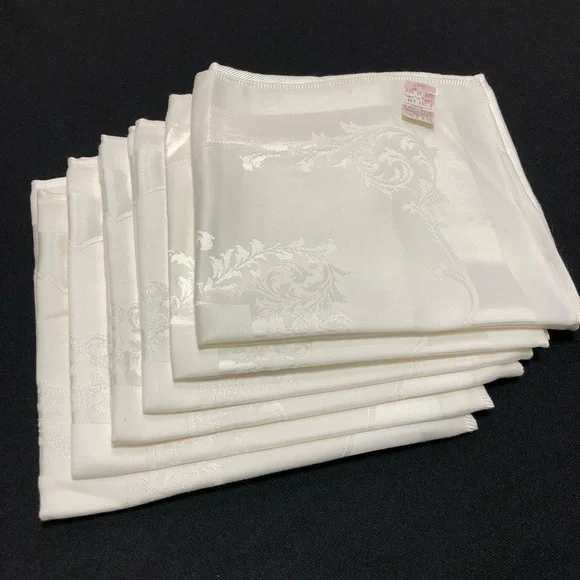 6 Vintage Ivory Damask Cloth Napkins Set w/ Original Tags – Elegant Table Linens