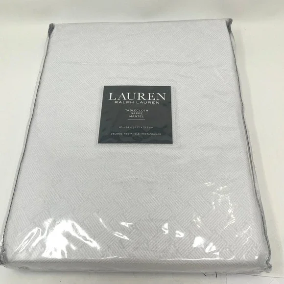 LAUREN Ralph Lauren Tablecloth 60 x 84 Herringbone Basketweave Pattern White New