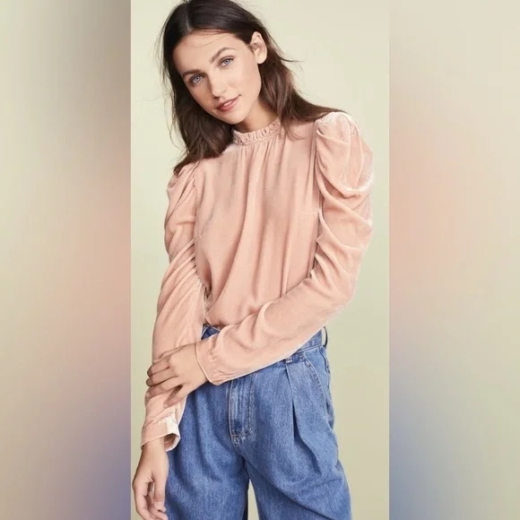 Ulla Johnson Pink Velvet Long Sleeve Victorian‎ Romantic Blouse Size 0