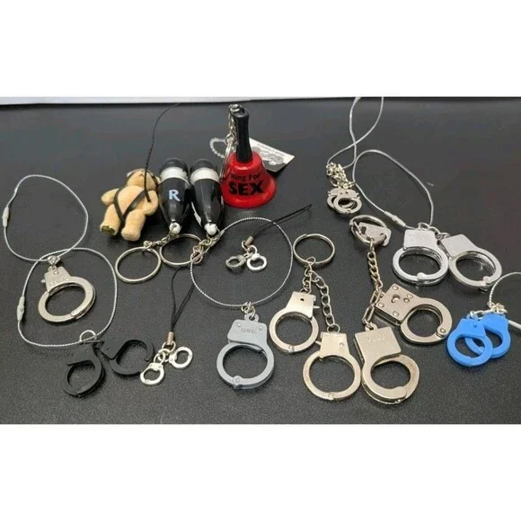 14pc Adult Novelty Keychain Lot – Vibrating Mini Wands, Handcuffs, Bell, Masked