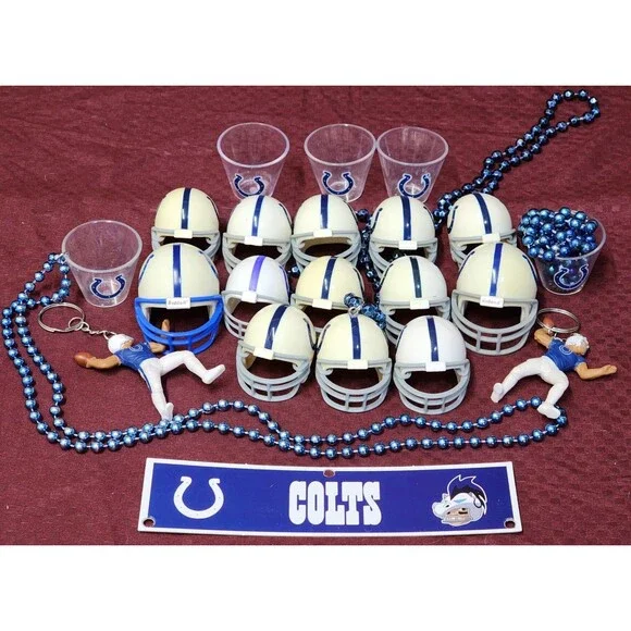 Indianapolis Colts Lot Of 21, Stickers, Mini Helmets, Necklaces And Keychain