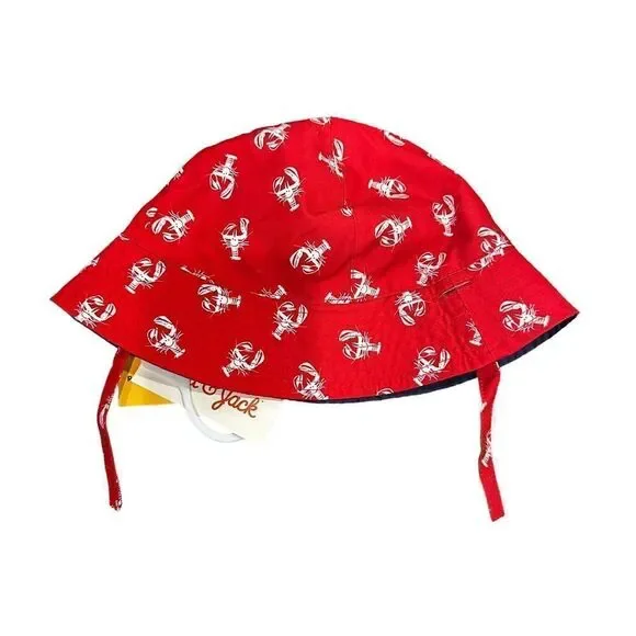 Cat & jack Baby‎ Hat Sun Reversible Lobster Chin Strap Red Navy Blue Size 12-18M