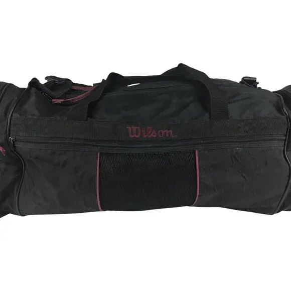 Wilson Unisex Duffle Bag Black/Maroon Nylon‎ Sports Shoulder Strap Zipper Pocket