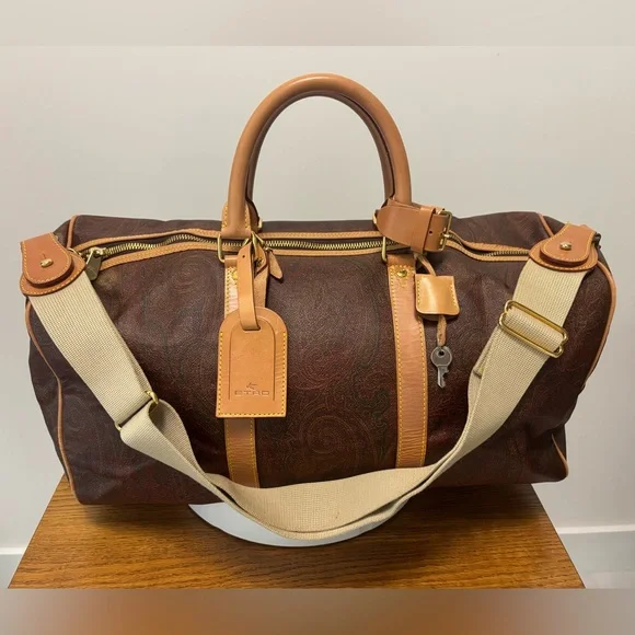 ETRO Milano Red Paisley Boston Bandolier Weekend Bag: Cuff/Strap/Lock & Keys