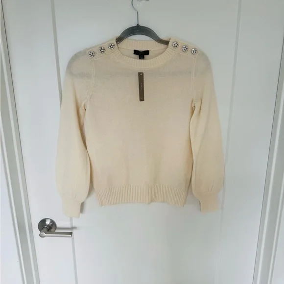 J.Crew Cream Sweater with Jewel Button Accents XXS NWT