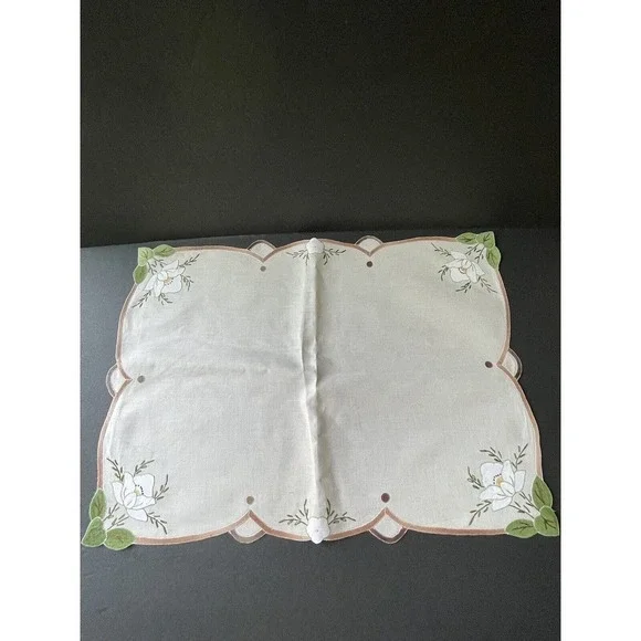Vintage Traditional French Vinex Cotton Handcrafted Embroidered Floral Placemats