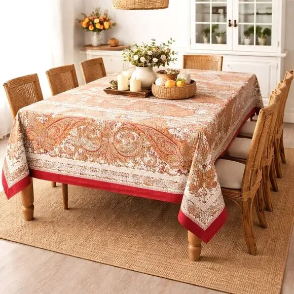 Maison d'Hermine Paisley Cotton Tablecloth 58X61 Red Brown Rustic Farmhouse