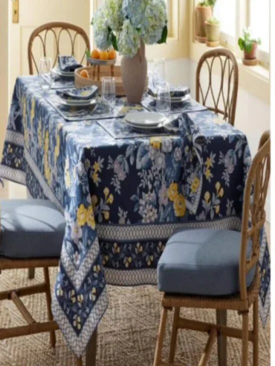 The Company Store Palmeros Floral Tablecloth Blue Yellow 70 x 120