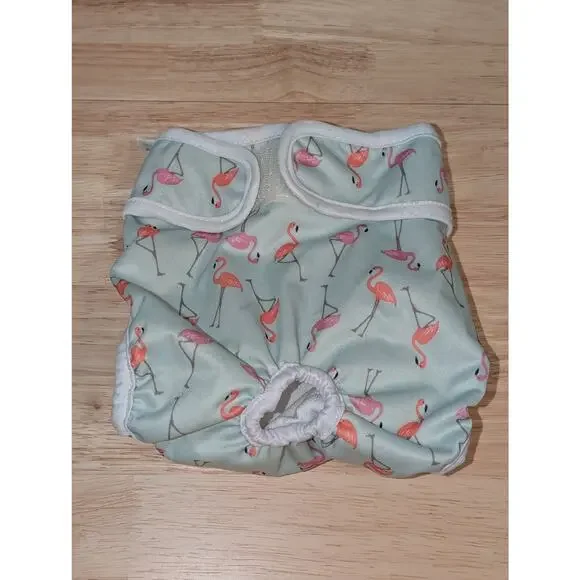 Pet Magasin Super Absorbent Washable Reusable Flamingo Patterned Dog Diaper SZ M
