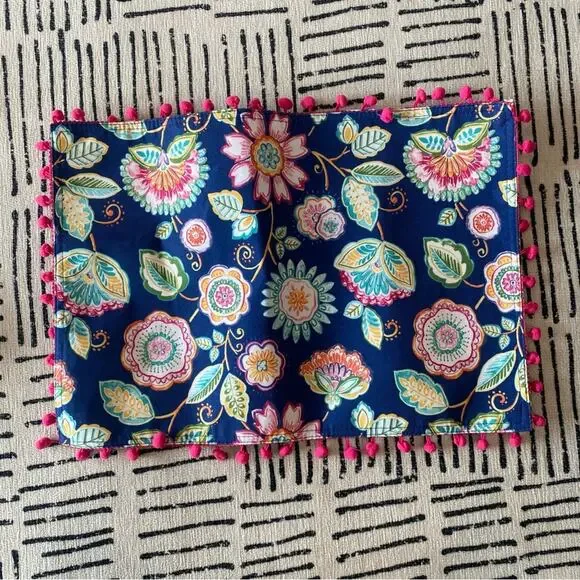 Max Studio Floral Print Pom Pom Trim Placemats Set of 4