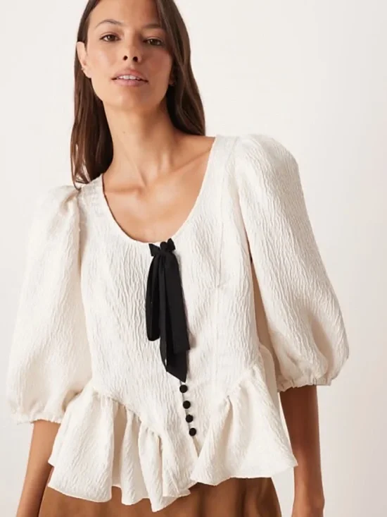 NWT Free People Pamela Bow Top in Ivory | Size Medium