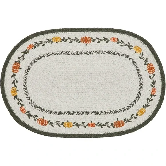 Fall Pumpkin Bounty Stencil Oval Placemat 10x15 Braided Cotton