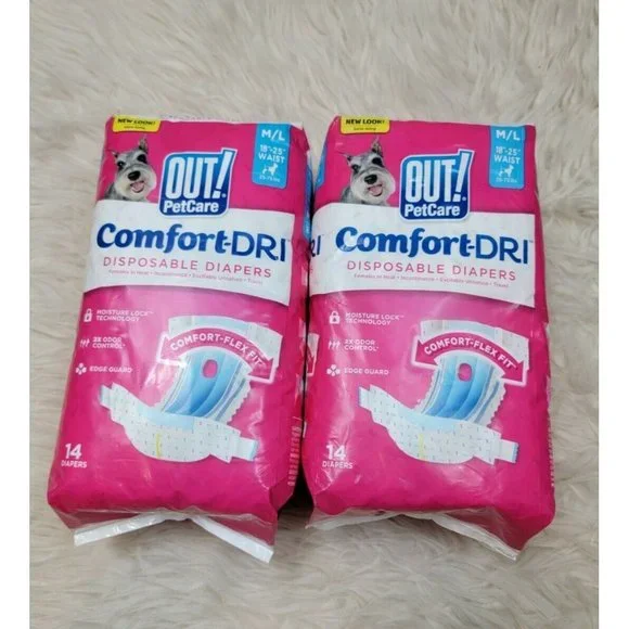 2 Out Pet Care Comfort-Dri Disposable Diapers M/L Dogs 25-75lbs Incontinence New
