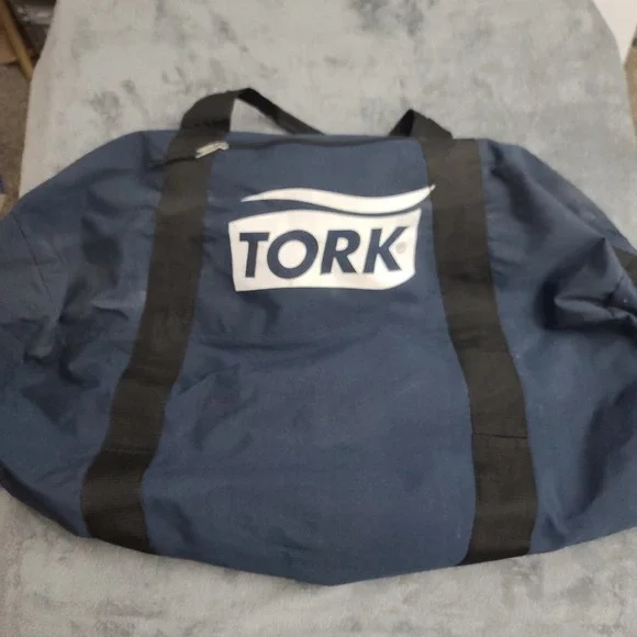 Vintage Tork Duffle Bag Large Blue Automotive Man Cave Race Car Missing Shoulder