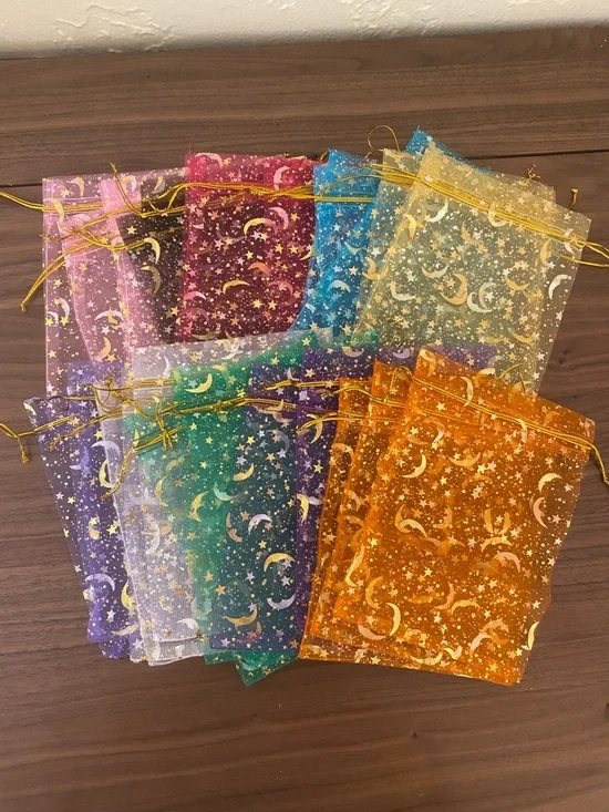 Decorative Moon & Star Organza Drawstring Gift Bags - 25 Mix Colors 5 x 7
