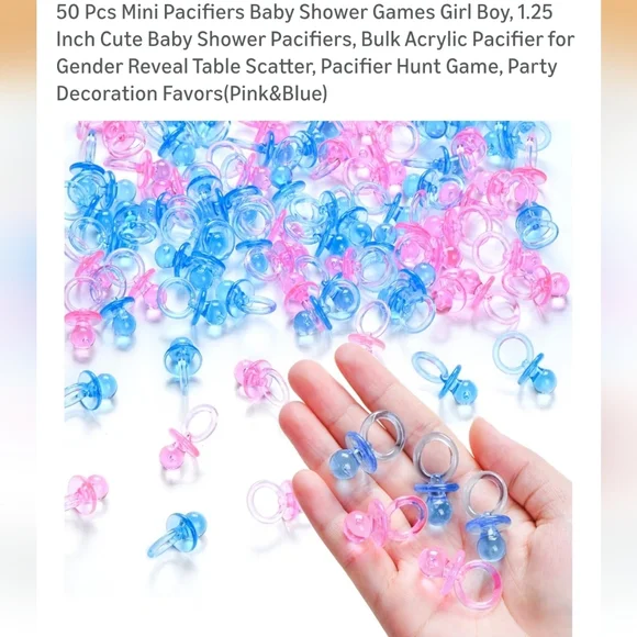 Pink and Blue Baby Shower Pacifiers Plastic For Games Decor Etc New Never Used