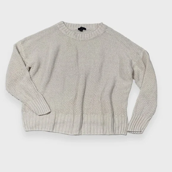 J. Crew Sweater White Crew Neck | Cropped 3/4 Sleeve | Womens Size X-Large