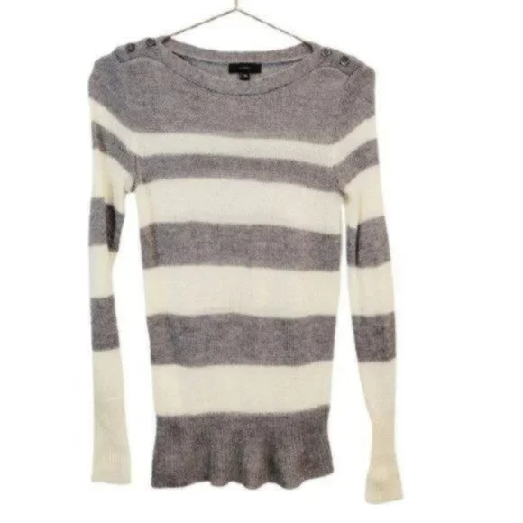 J. Crew Striped Wool Mohair Boat Neck Sweater Gray White
