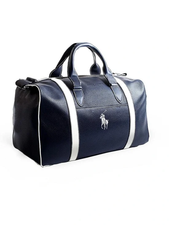 Polo Ralph Lauren Navy Blue & White Stripe Duffel Bag Weekender-NEW