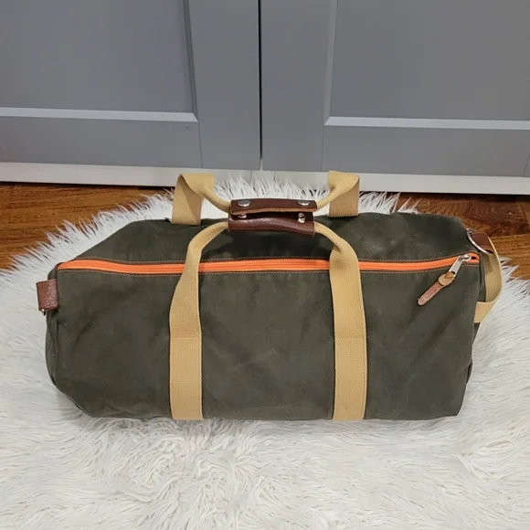WORK HARD PLAY Olive Green Duffel Bag with Tan Straps