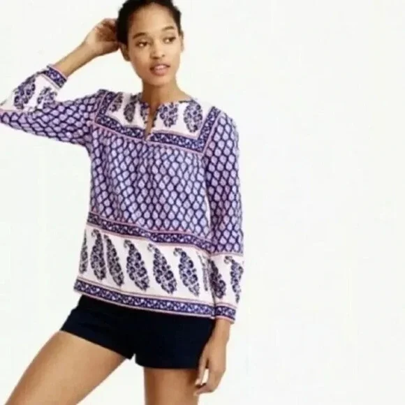 J. Crew Red White & Blue Mixed Paisley Long Sleeve Top 6
