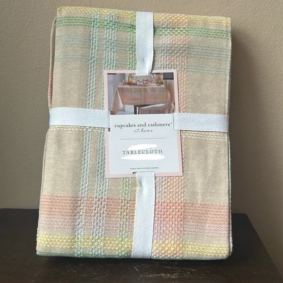 Cupcakes & Cashmere Tablecloth 60”x 120” Easter Plaid Pastel Stitch Design New