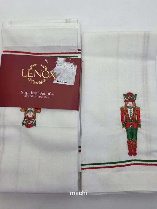 Lenox Holiday Napkins Nutcracker Set of 4 - White with Red & Green