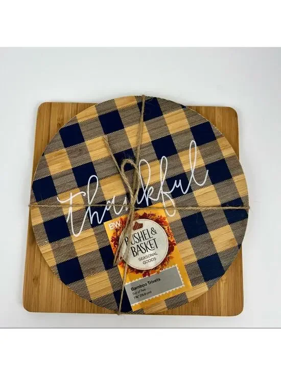 Fall Themed Dark Blue Wood Trivets - Set of Two - NWT