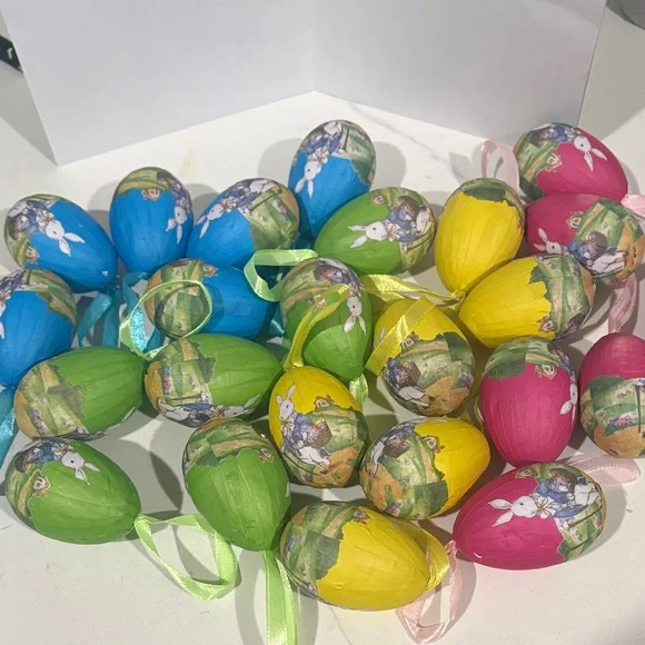 24 Colorful Easter Eggs, Peter rabbit paper mache Decorations